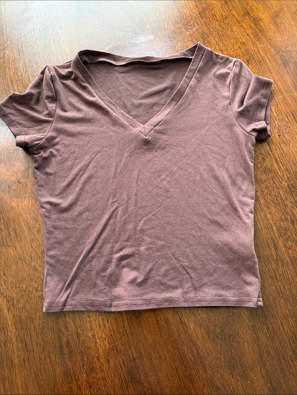 SHEIN Brown V-Neck Short Sleeve Tee